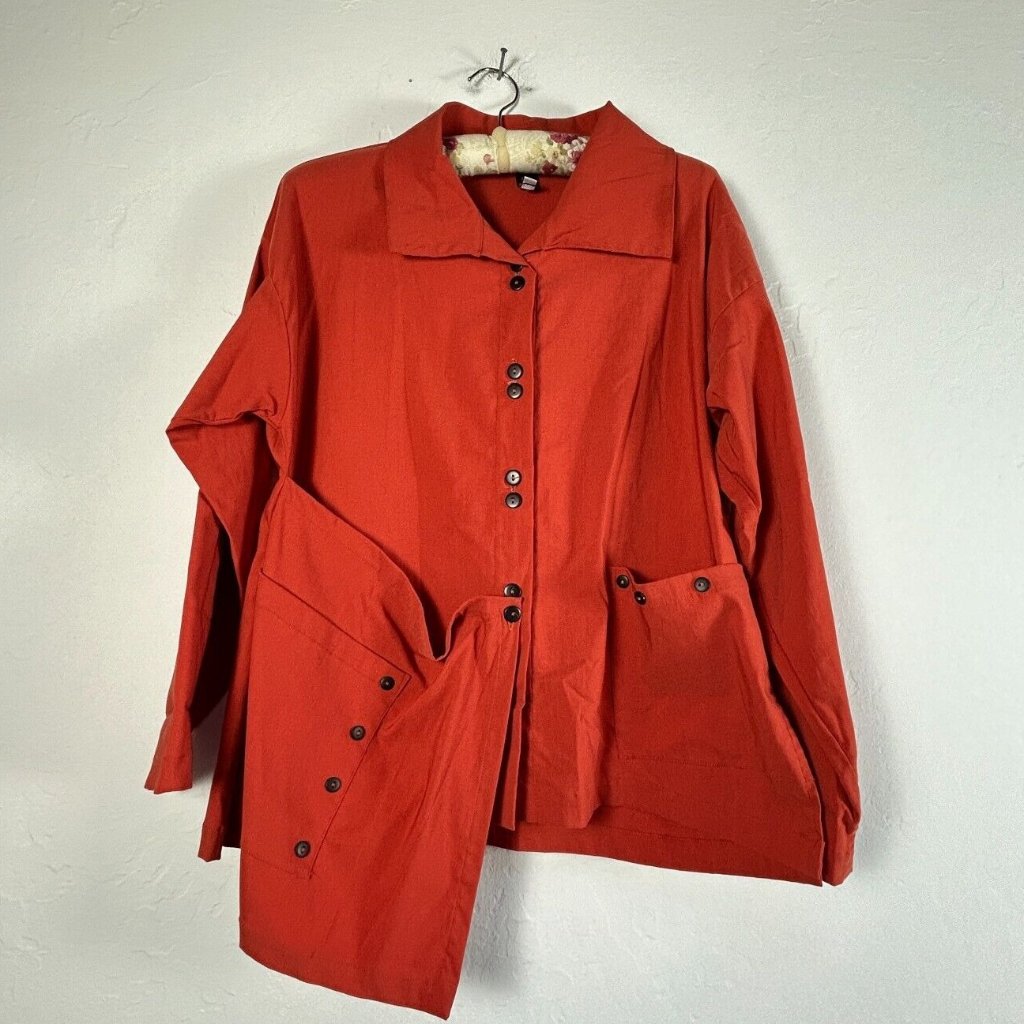 A La Made By Xiao Womens Tunic Top Large Rust Orange Blouse Long Sleeve Stretch